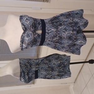 2/$50 Blue & White Strapless Romper - Size Medium